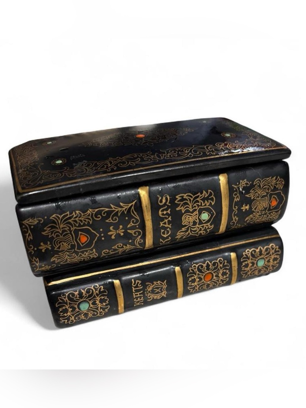 Vintage Keats Book Trinket Box
Ashtray Set Black Gold Ceramic